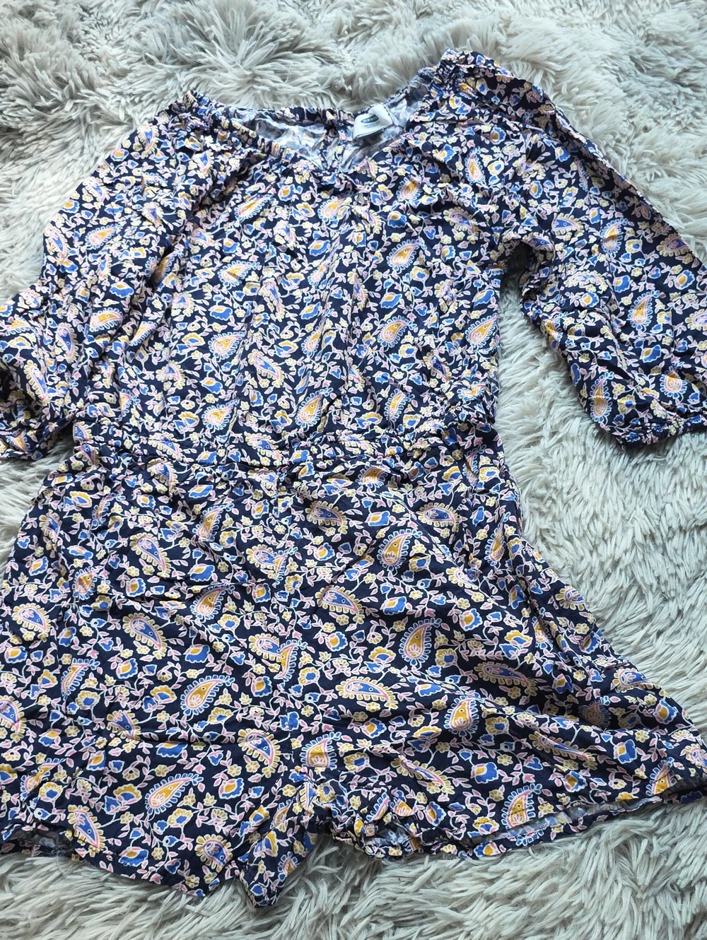 Old Navy Navy Floral Paisley Romper with Yellow and Pink Accents